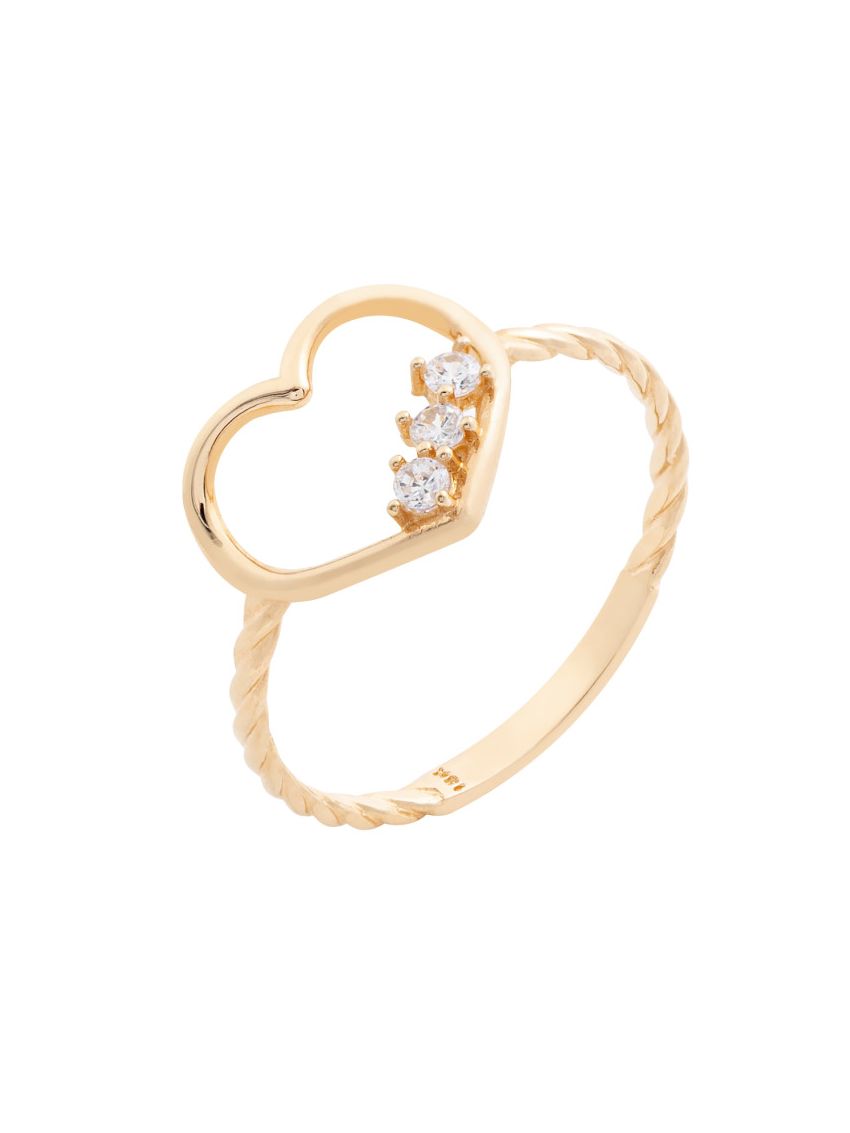 Anel de Ouro 18k Coração Com 3 Pedras