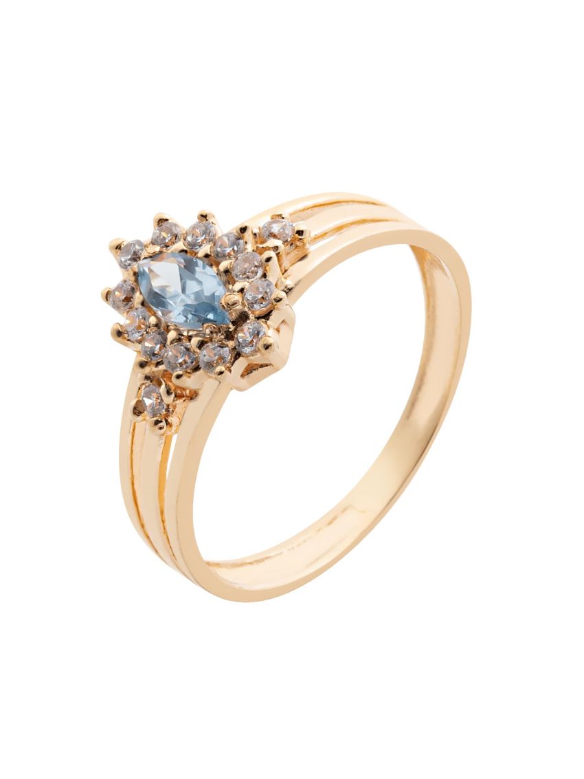 Anel de Ouro 18k Com Pedra Topázio Azul