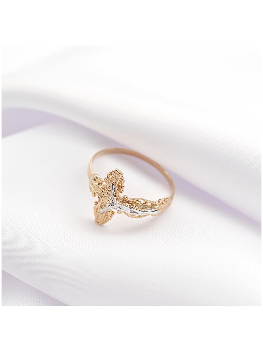 Anel de Ouro 18k com Cruz e Cristo