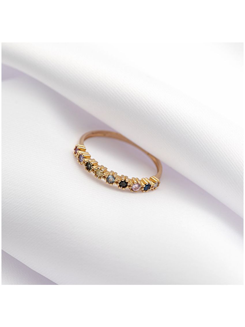 Meia Aliança de Ouro 18k com Zircônias Coloridas 