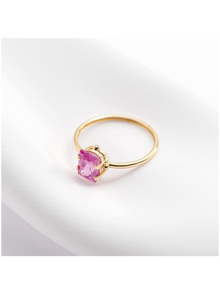 Anel de Ouro 18k Com Pedra Turmalina Rosa