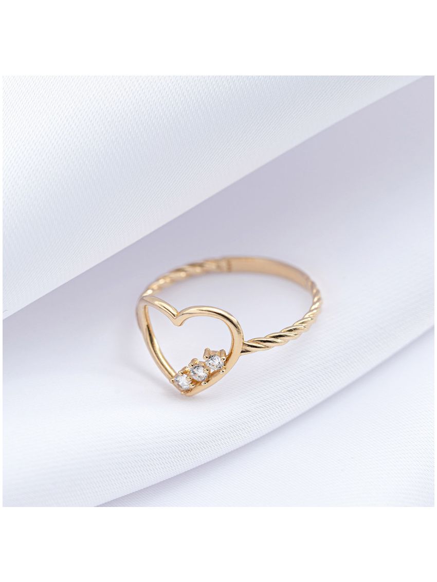 Anel de Ouro 18k Coração Com 3 Pedras