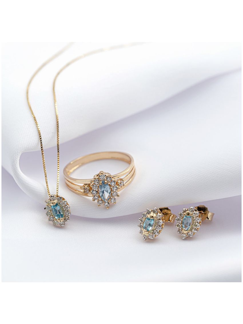 Corrente de Ouro 18k e Pingente de Ouro 18k com Diamantes e Topázio Azul