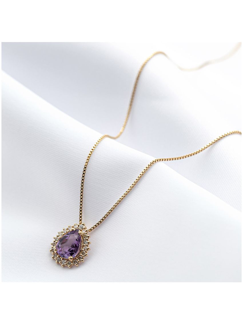 Corrente de Ouro 18k e Pingente de Ouro 18k com Diamantes e Ametista