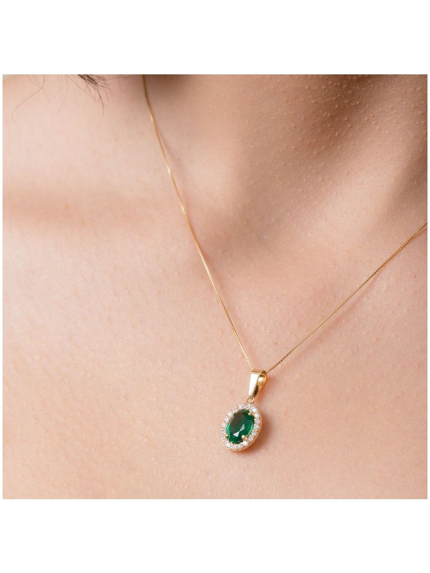 Pingente de Ouro 18k com Pedra Esmeralda Sintética 