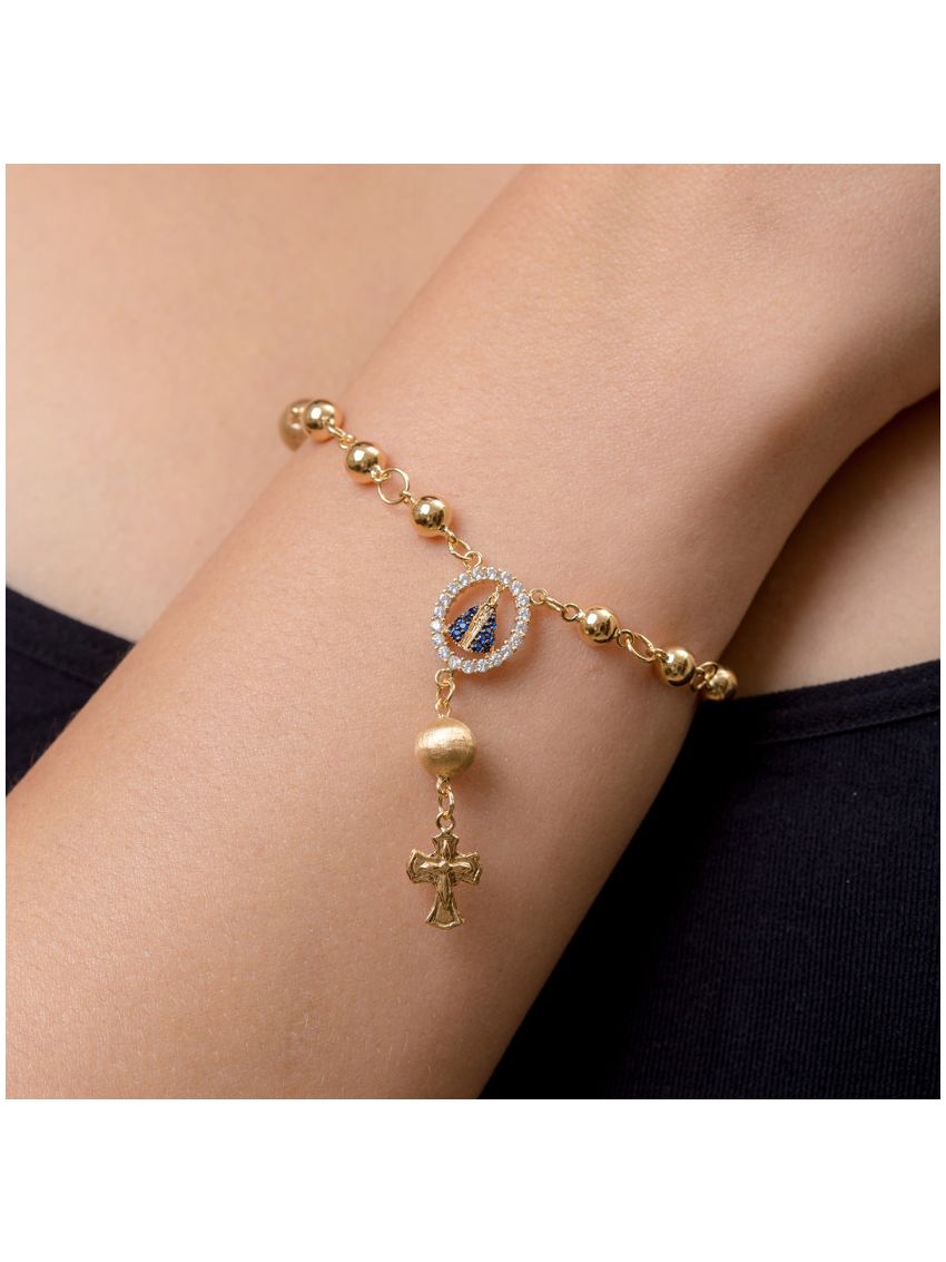 Pulseira de Ouro 18k Terço com  Medalha de Pedras