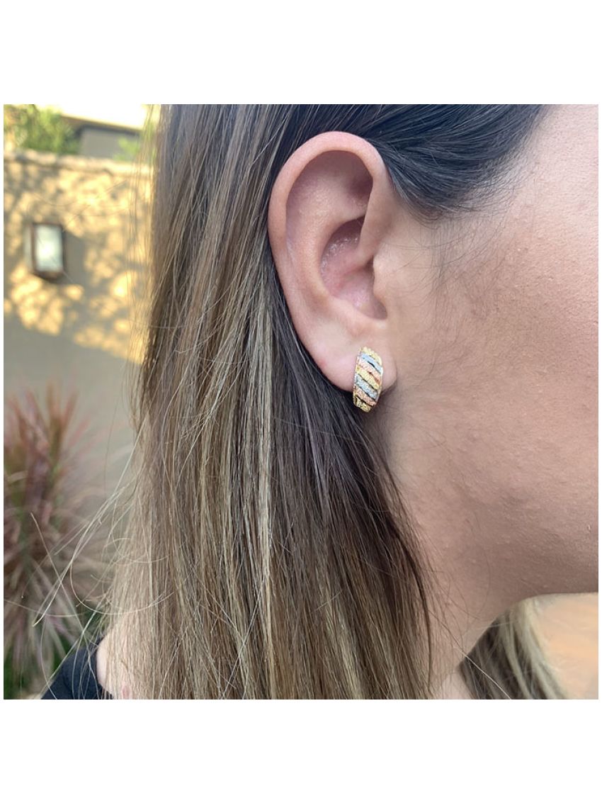Brinco de Ouro 18k Tricolor Feminino Modi