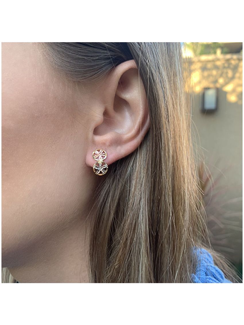 Brinco de Ouro 18k Feminino Tricolor Flores