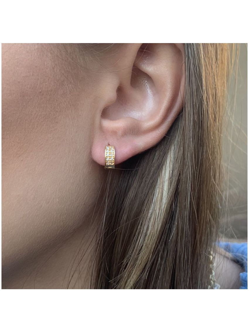 Brinco Argola de Ouro 18k com Cravação de Zircônias Pequeno