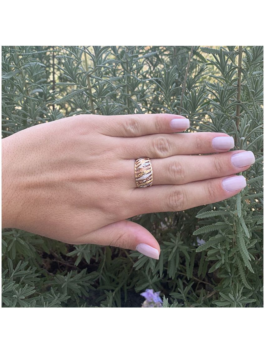 Anel de Ouro 18k Feminino Tricolor Diagonale