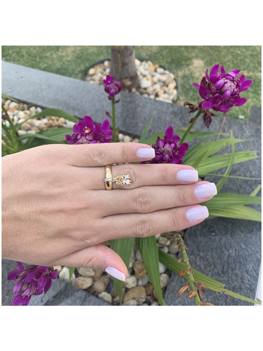 Anel de Ouro 18k com Pingentes Filhos Menino e Menina