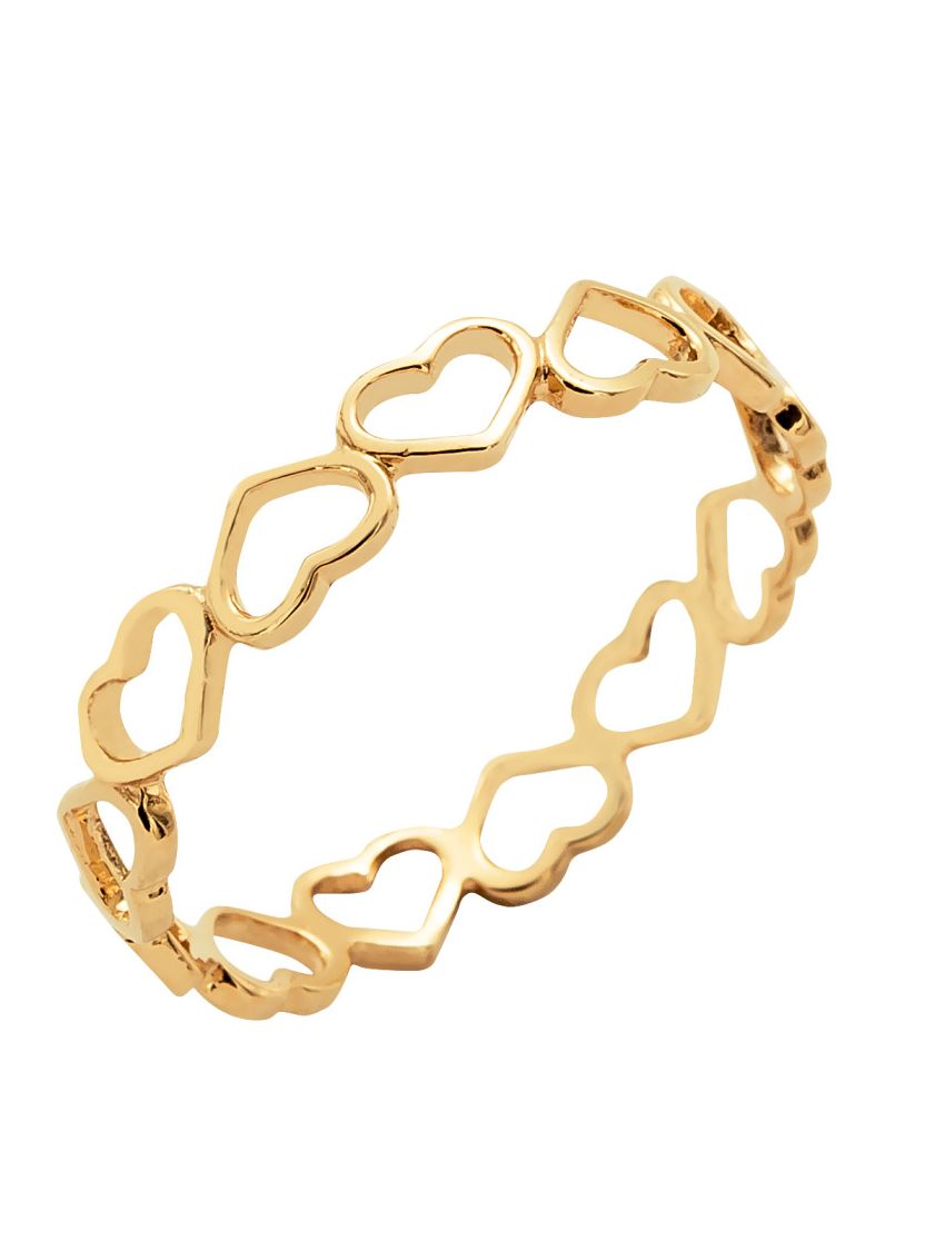 Anel de Ouro 18k Feminino Corações Vazados