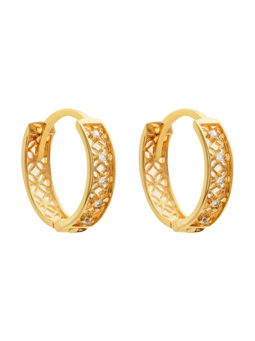 Brinco Argola de Ouro 18k com Flor e Cravação de Zircônias 