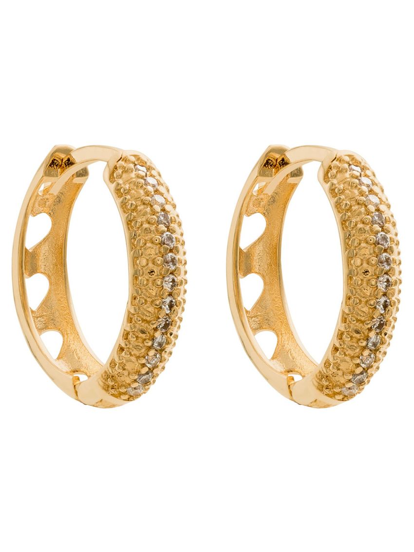 Brinco Argola de Ouro 18k com Corações e Zircônias Sollievo