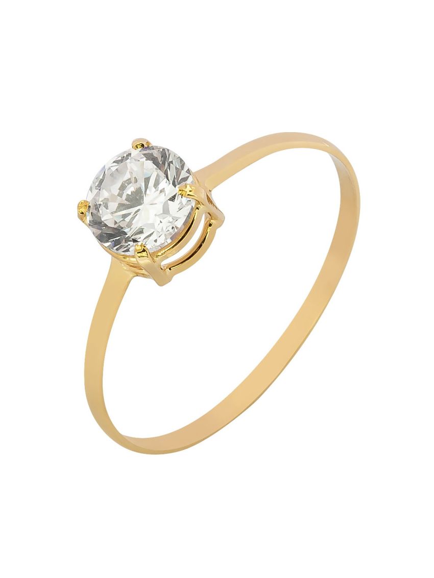 Anel de Ouro 18k Feminino Pedra Redonda 6mm