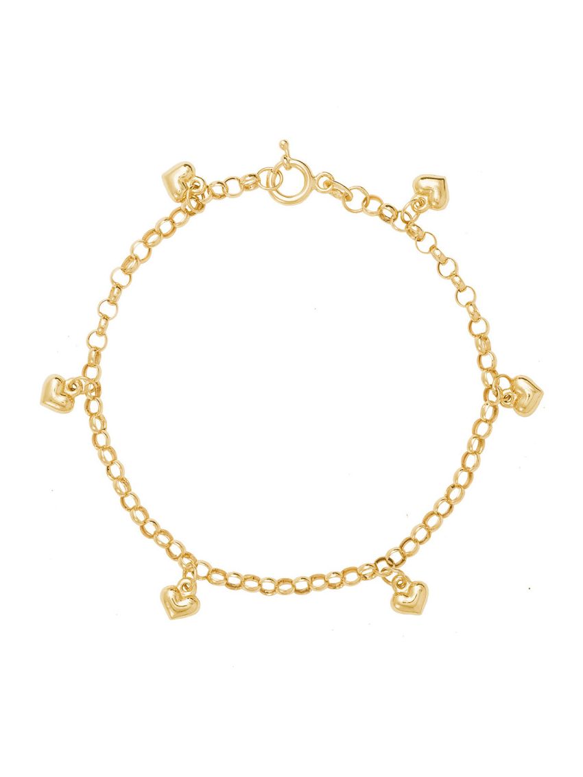 Pulseira de Ouro 18k Feminina com Corações Pendurados
