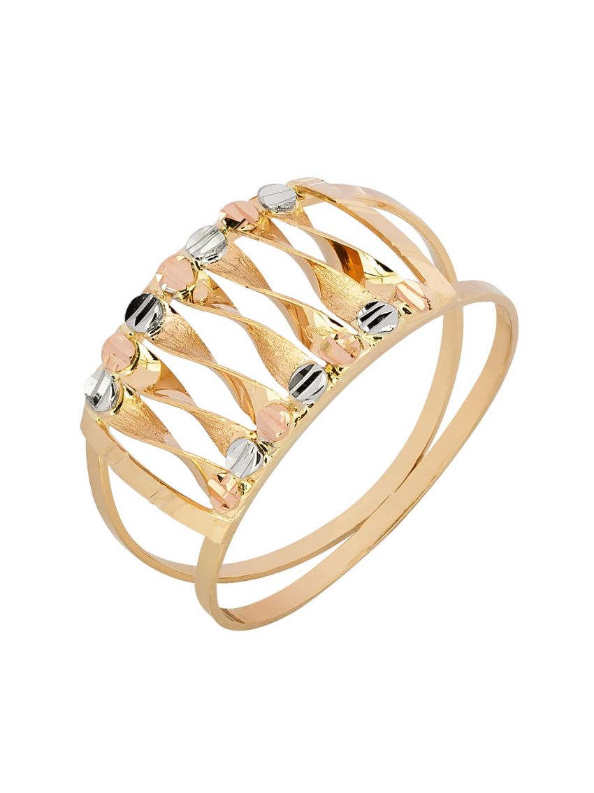 Anel de Ouro 18k Feminino Tricolor Intrecciato