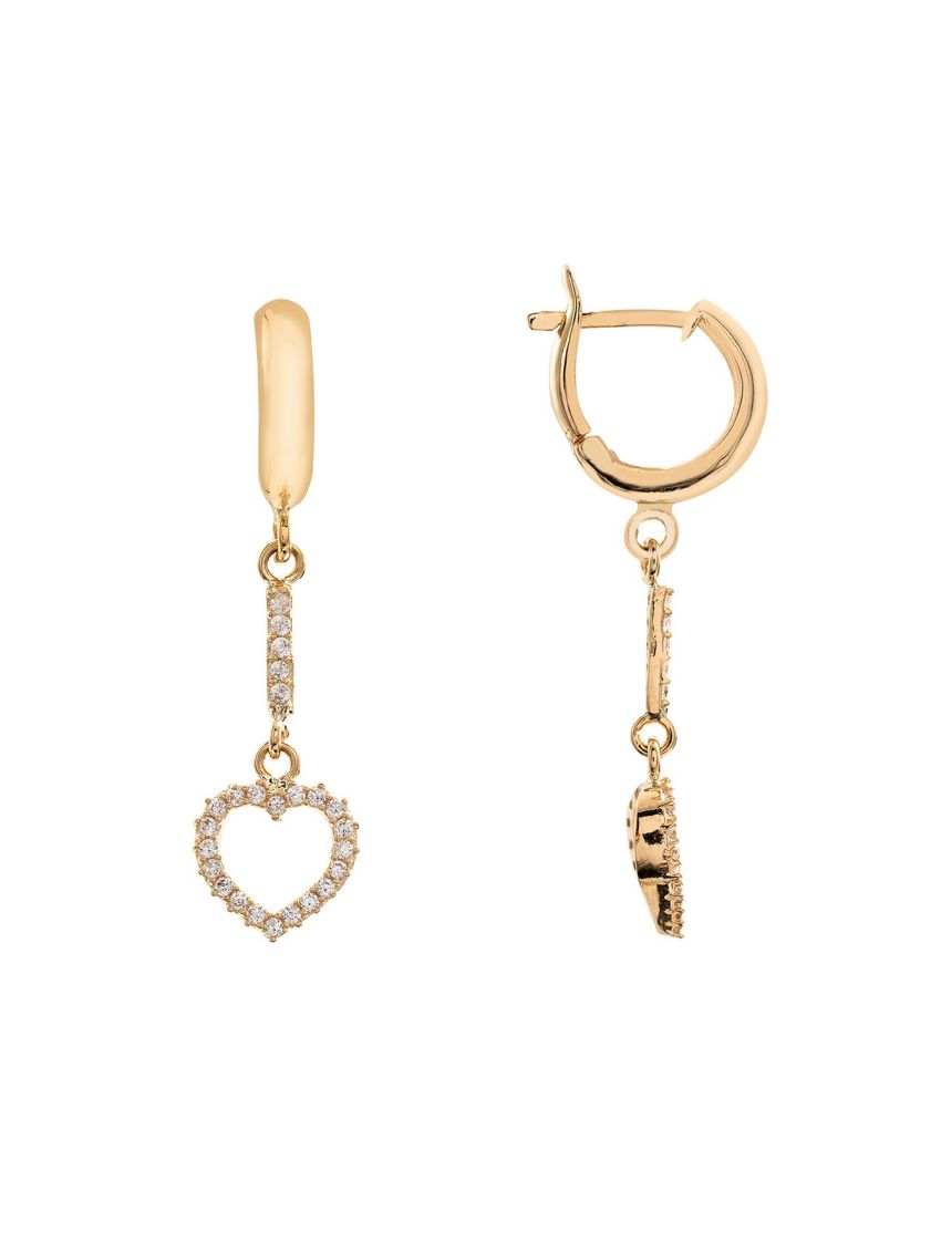 Brinco de Ouro 18k Feminino Coração com Zircônias