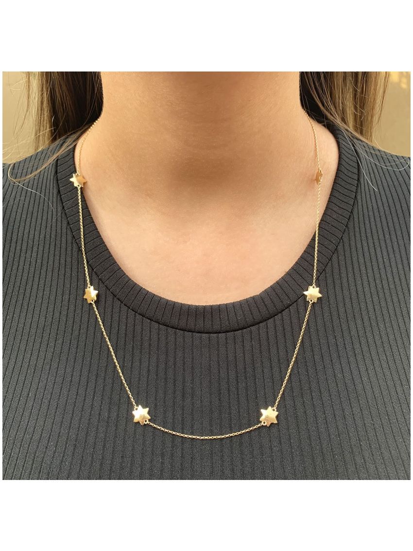 Corrente de Ouro 18k Portuguesa Feminina com 6 Estrelas Stella 60cm