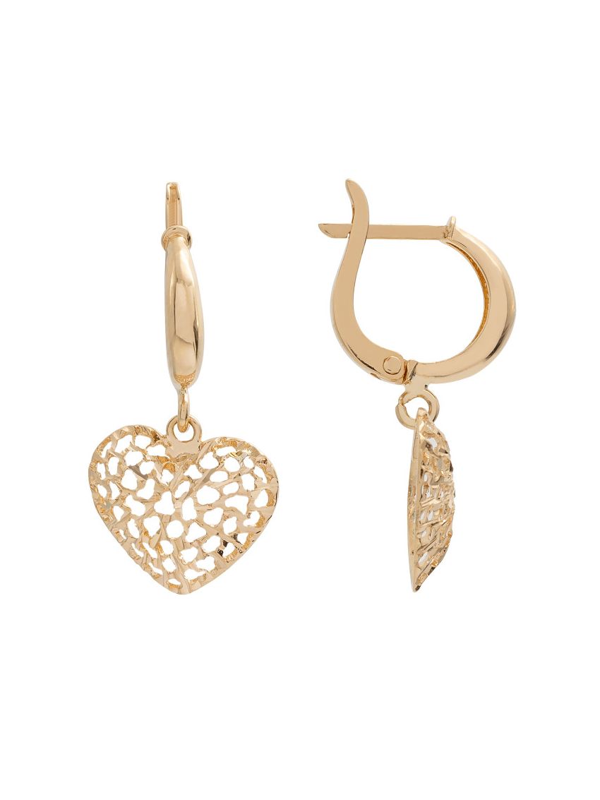  Brinco Feminino de Ouro 18k de Argola e Coraçao Pendurado