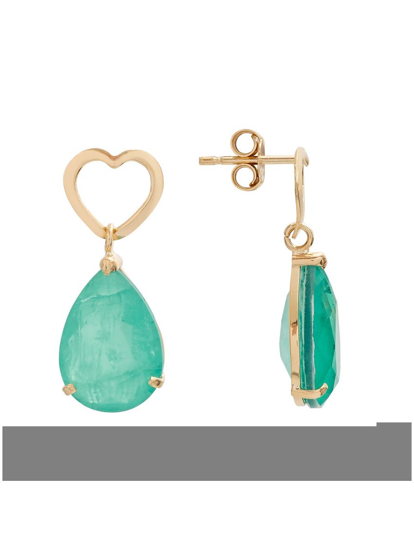 Brinco de Ouro 18k Pedra Gota Verde Esmeralda Fusion