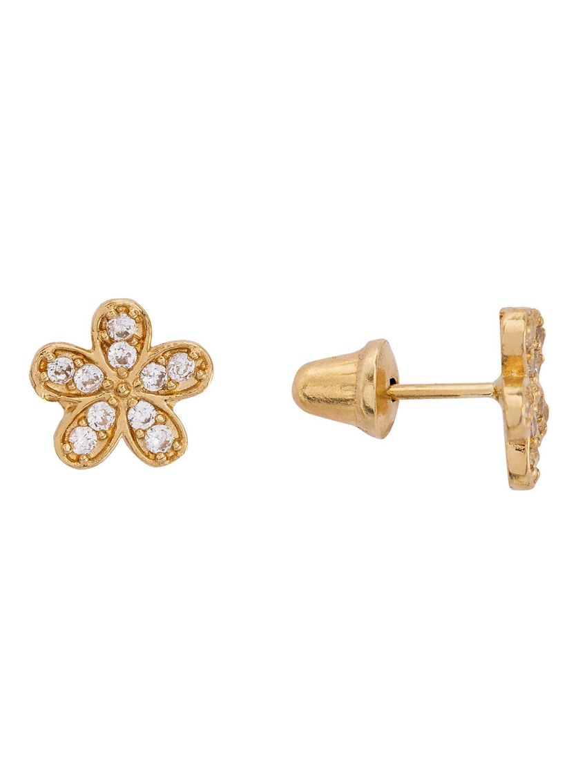 Brinco de Ouro Infantil Florzinha com Pedras 