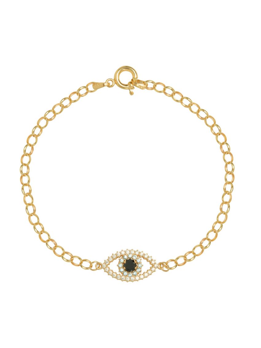 Pulseira de Ouro 18k Feminina Olho Grego com Pedras