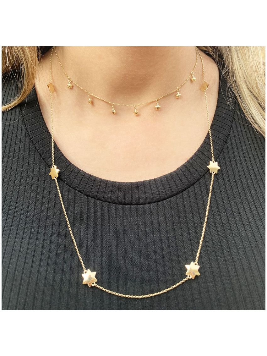 Corrente de Ouro 18k Portuguesa Feminina com 6 Estrelas Stella 60cm
