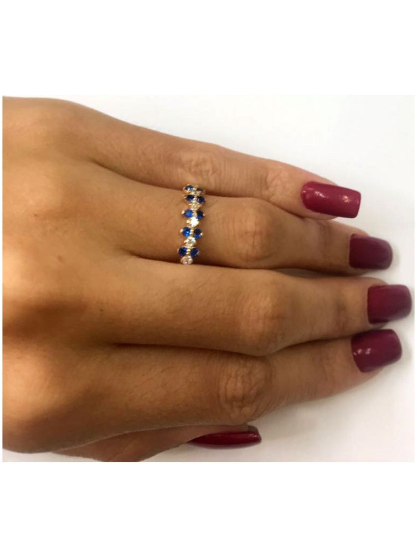 Meia Aliança Ouro 18k com Pedra Zircônia Azul