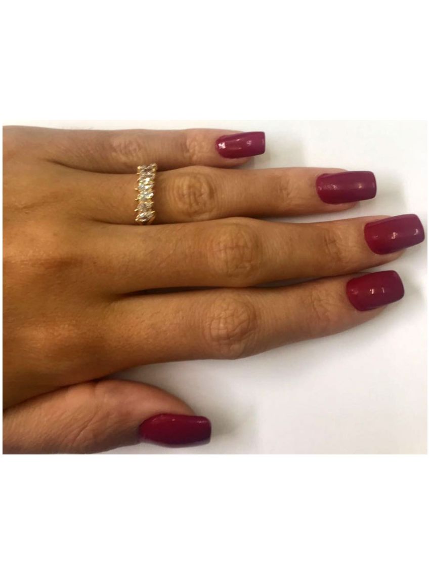 Meia Aliança Navete em Ouro 18k com Pedra Zircônia