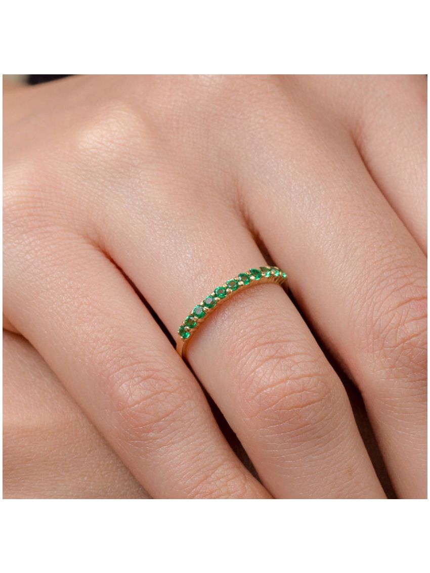 Meia Aliança de Ouro 18k com Esmeralda Sintética