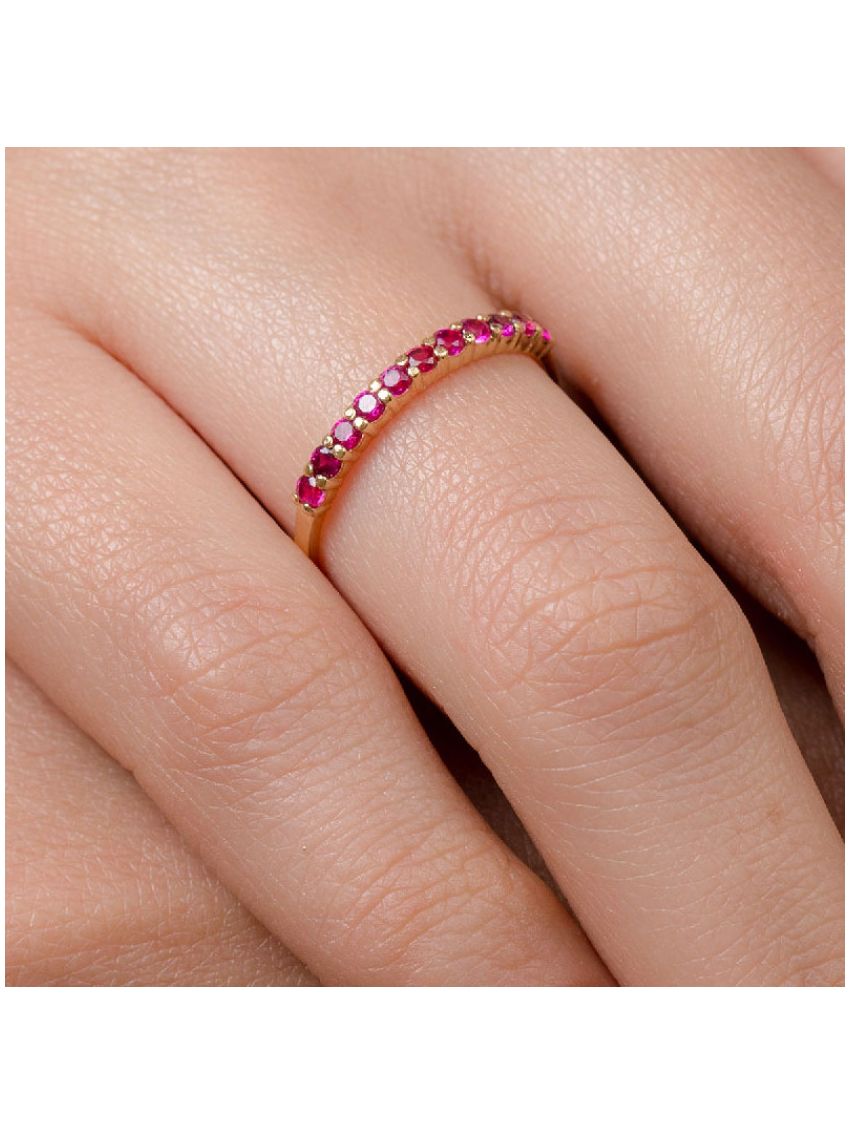 Meia Aliança de Ouro 18k com Rubi Sintético