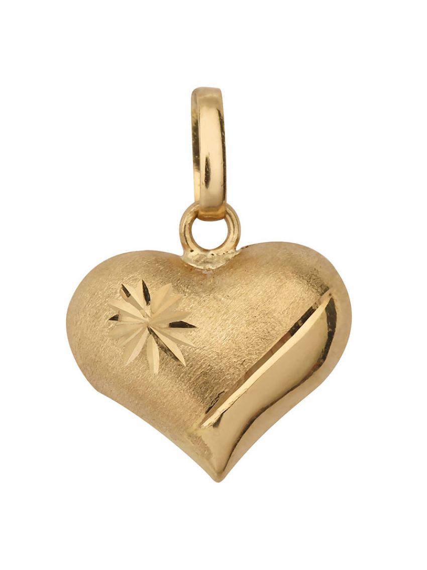 Pingente de Ouro 18k Coração com Detalhes Foscos e Brilhantes