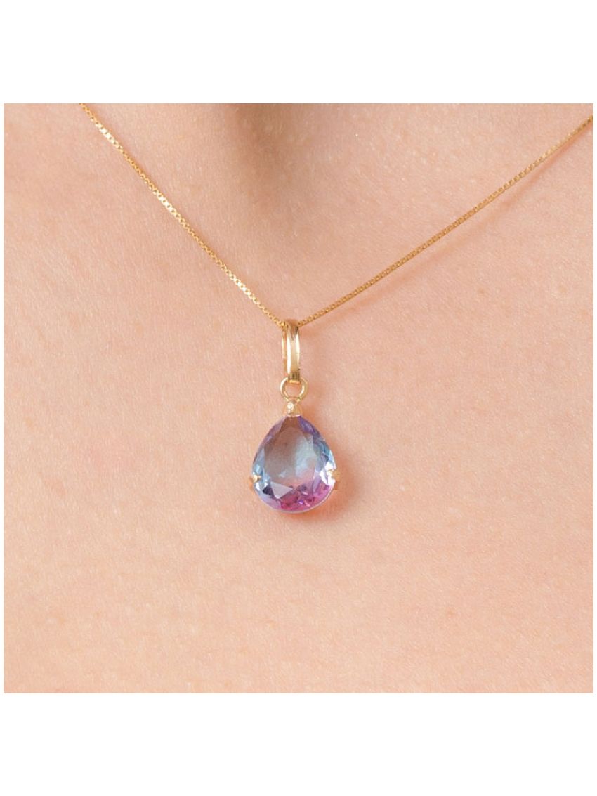 Pingente de Ouro 18k Feminino Furta Cor Rosa e Azul