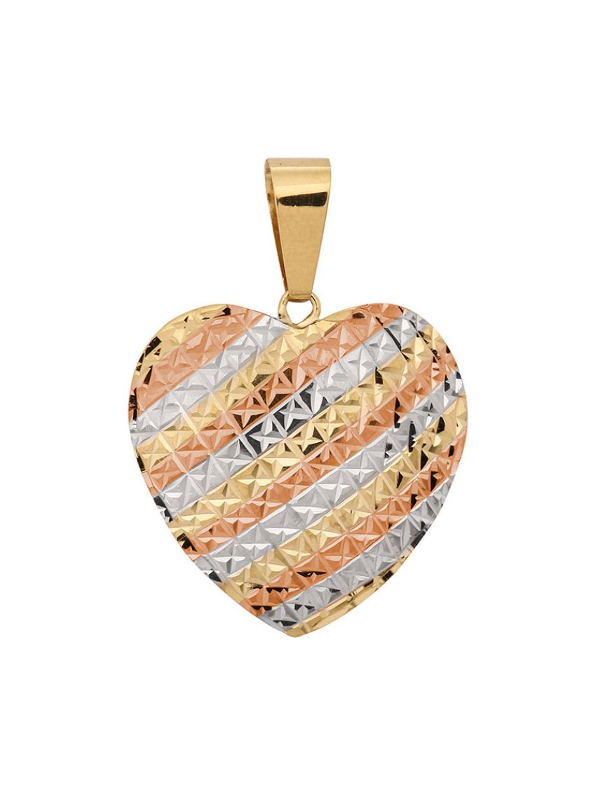 Pingente de Ouro Grande Coração Tricolor