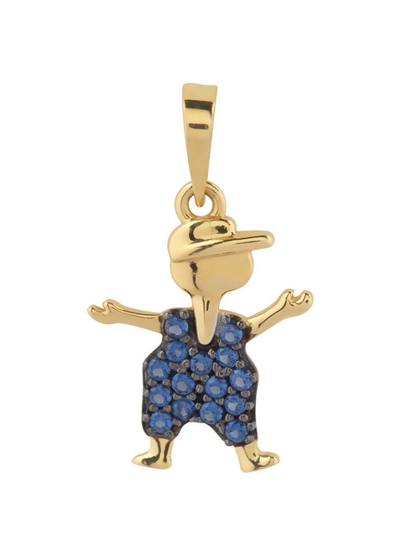 Pingente de Ouro 18k Menino com Pedras Zircônias Azul