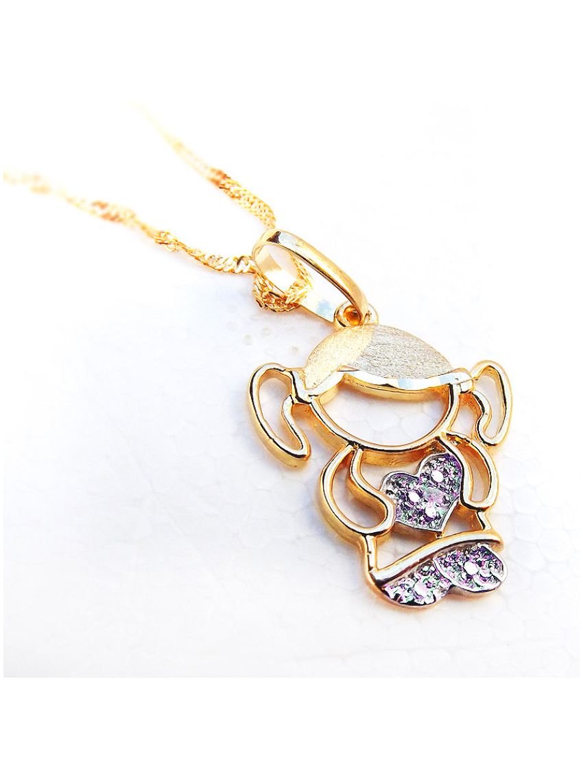 Pingente de Ouro Boneca Menina com Pedras Zircônia