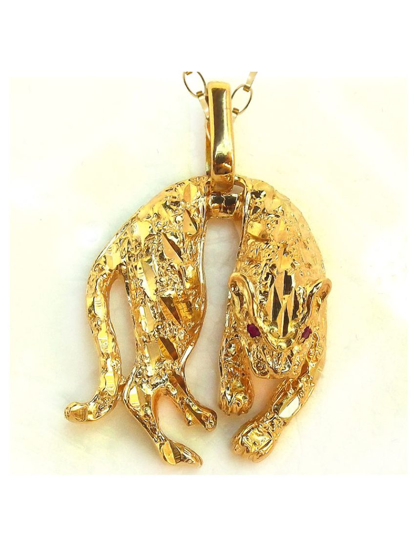 Pingente de Ouro Pantera com olhos de rubi