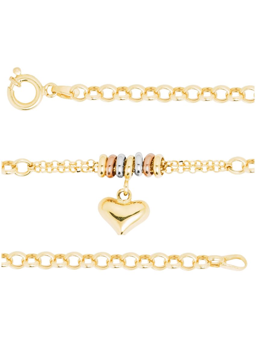Pulseira de Ouro 18k Portuguesa com Pingente de Coração Delicado