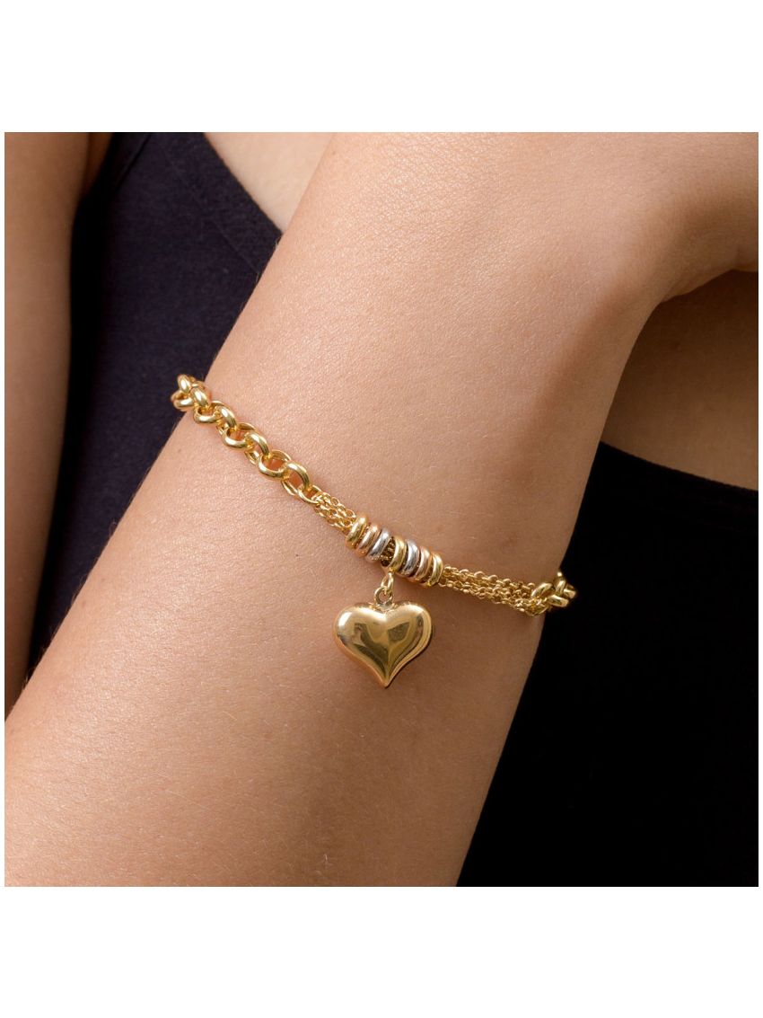 Pulseira de Ouro 18k Portuguesa com Pingente de Coração Médio