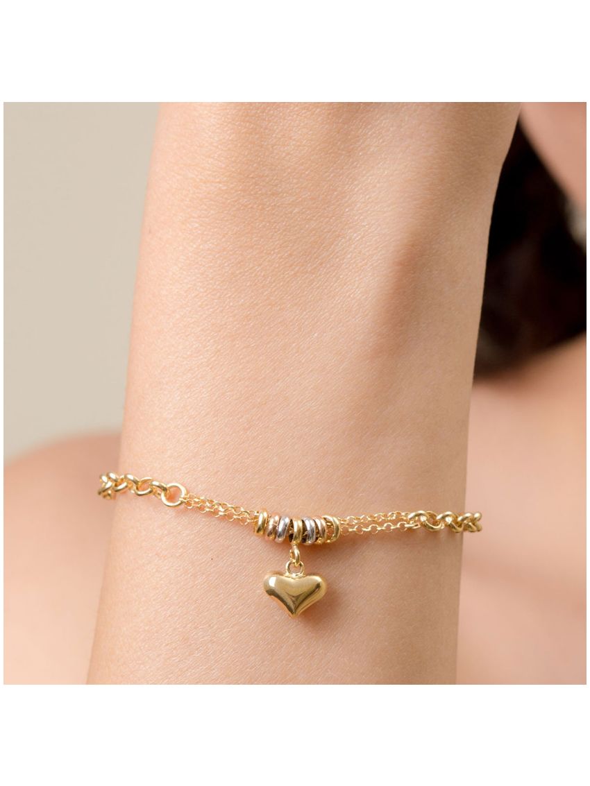 Pulseira de Ouro 18k Portuguesa com Pingente de Coração Delicado