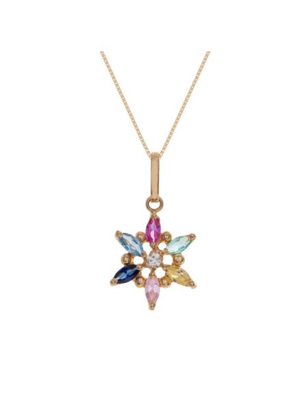 Pingente de Ouro 18k Flor com 7 Pedras de Zircônia