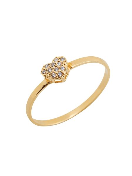 Anel Feminino de Ouro 18k Pequeno Coraçao com Pedras