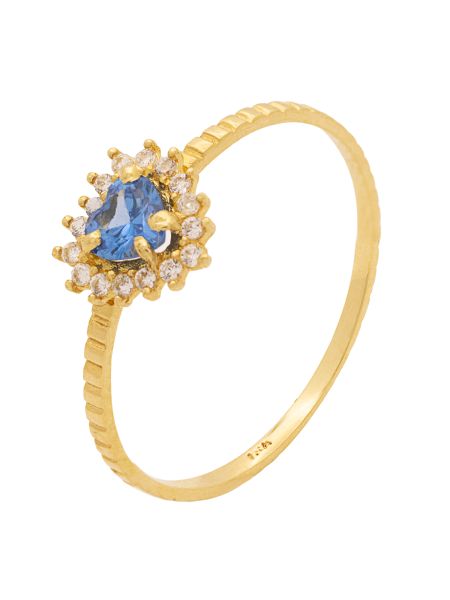 Anel de Ouro 18k Feminino Coração Azul com Pedras