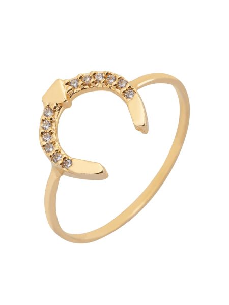 Anel Ouro 18k Ferradura com Pedras