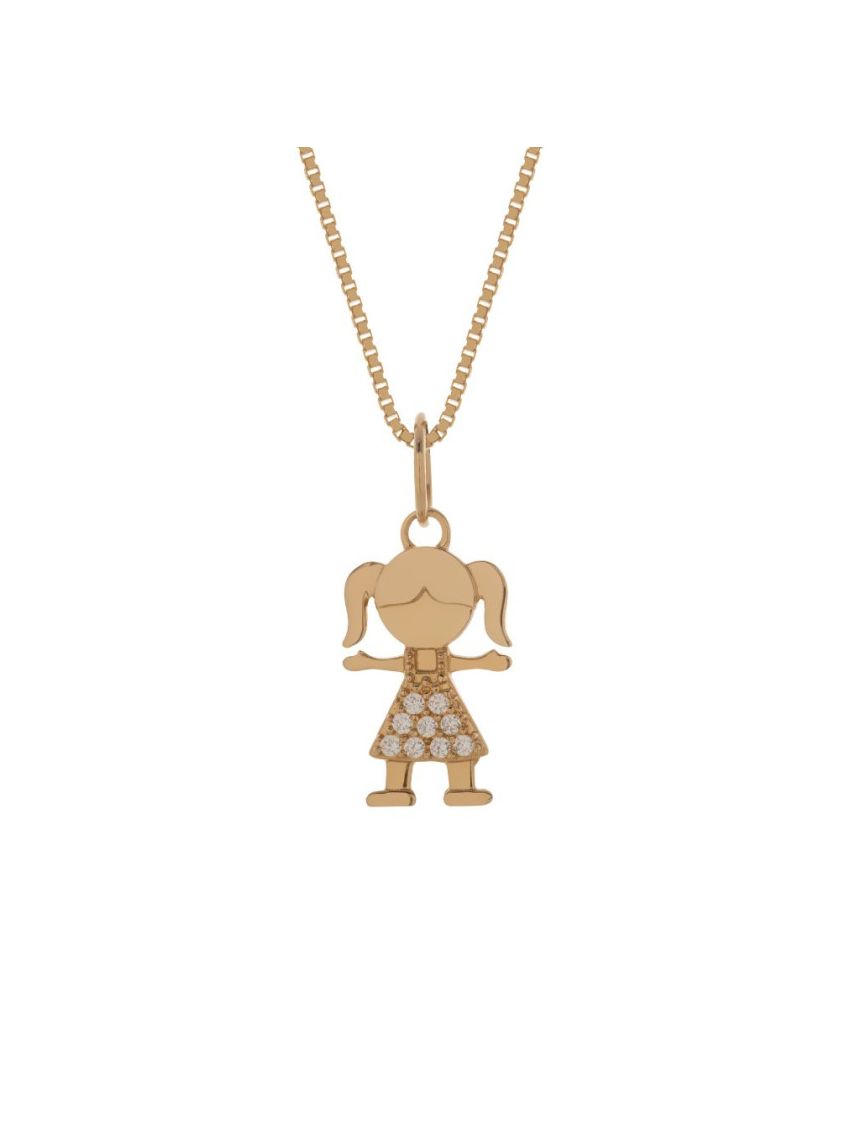 Pingente Menina de Ouro 18k com Zircônia