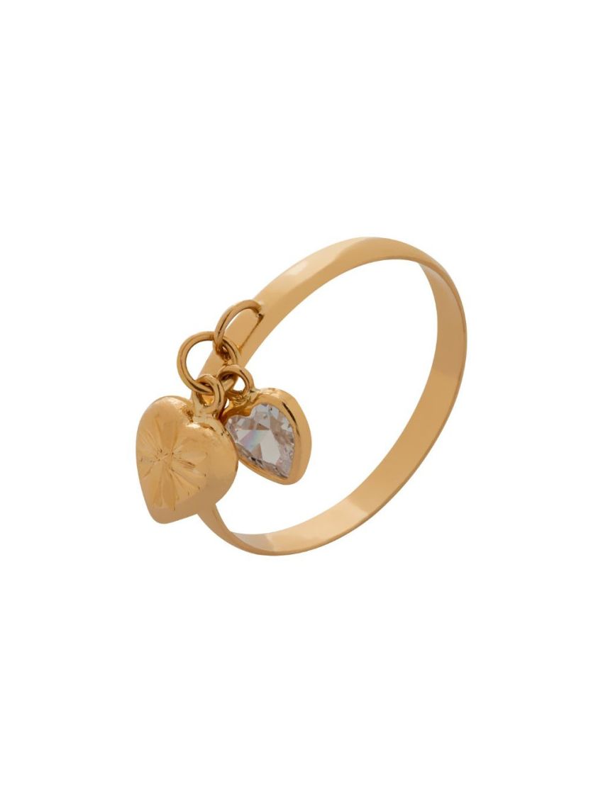 Anel de Ouro 2 Corações Zircônia e Ouro 18k Due Cuori