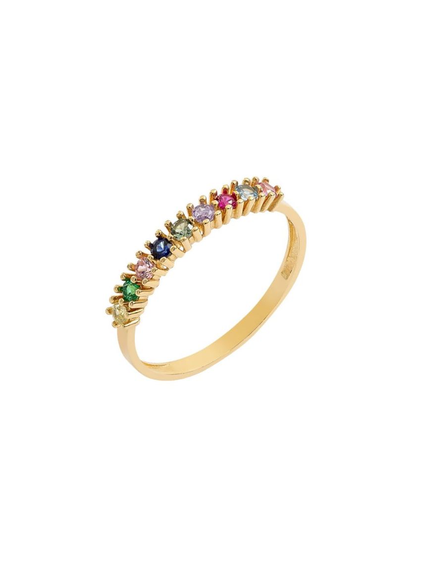 Meia Aliança de Ouro 18k com Zircônias Coloridas de 2mm