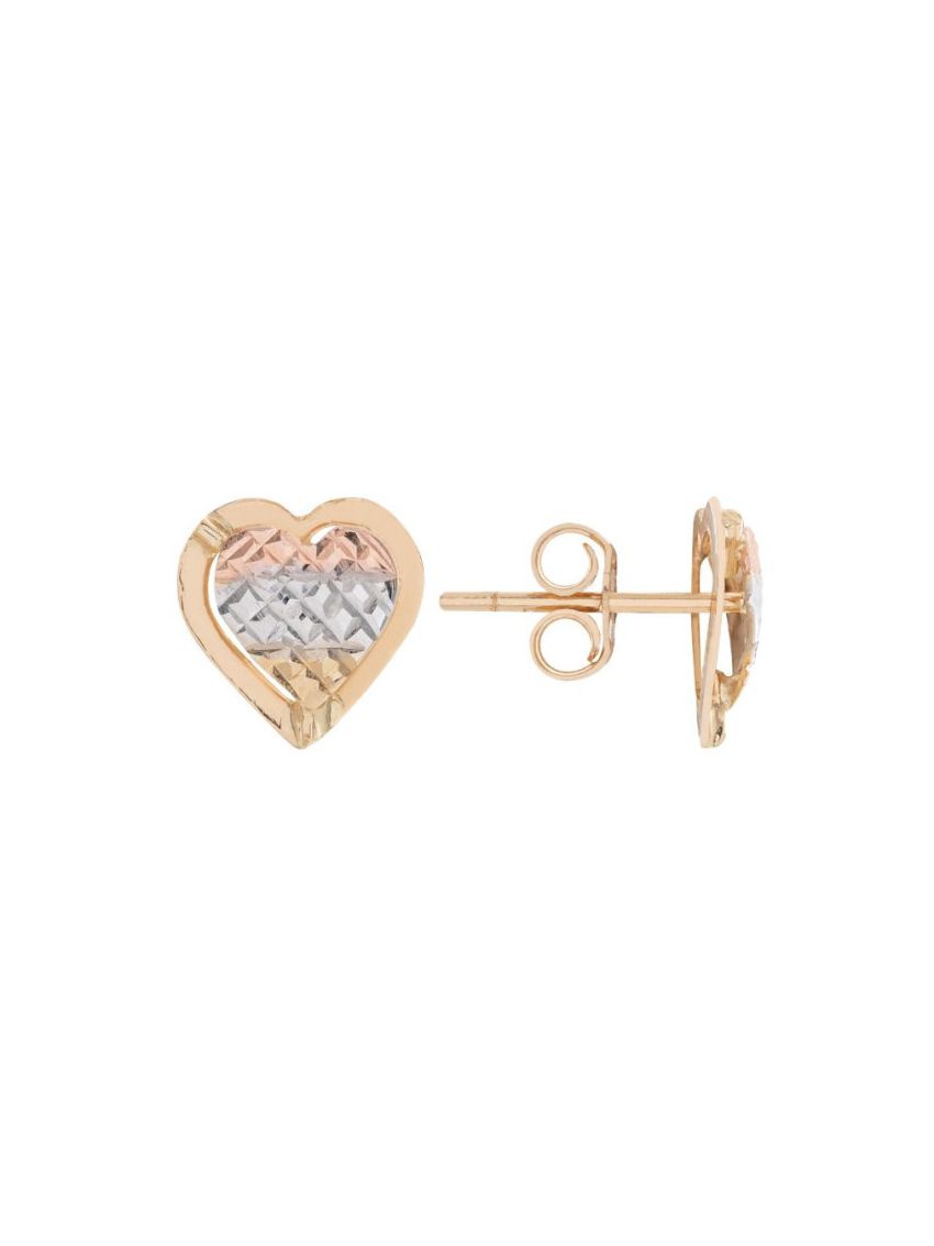 Brinco Feminino de Ouro 18k Coração Tricolor