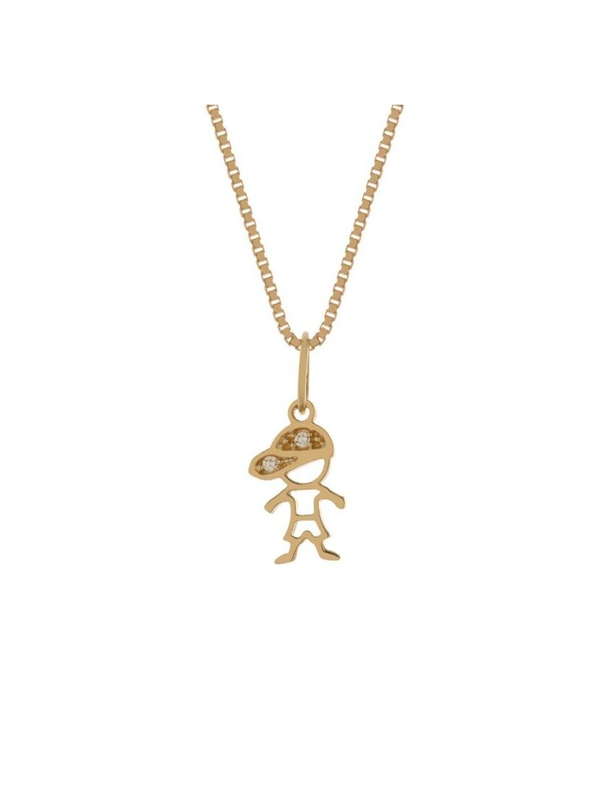 Combo Pingente de Ouro 18k Menino + Corrente de Ouro 18k Veneziana